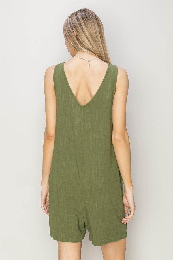 V-Neck Sleeveless Romper with Pockets