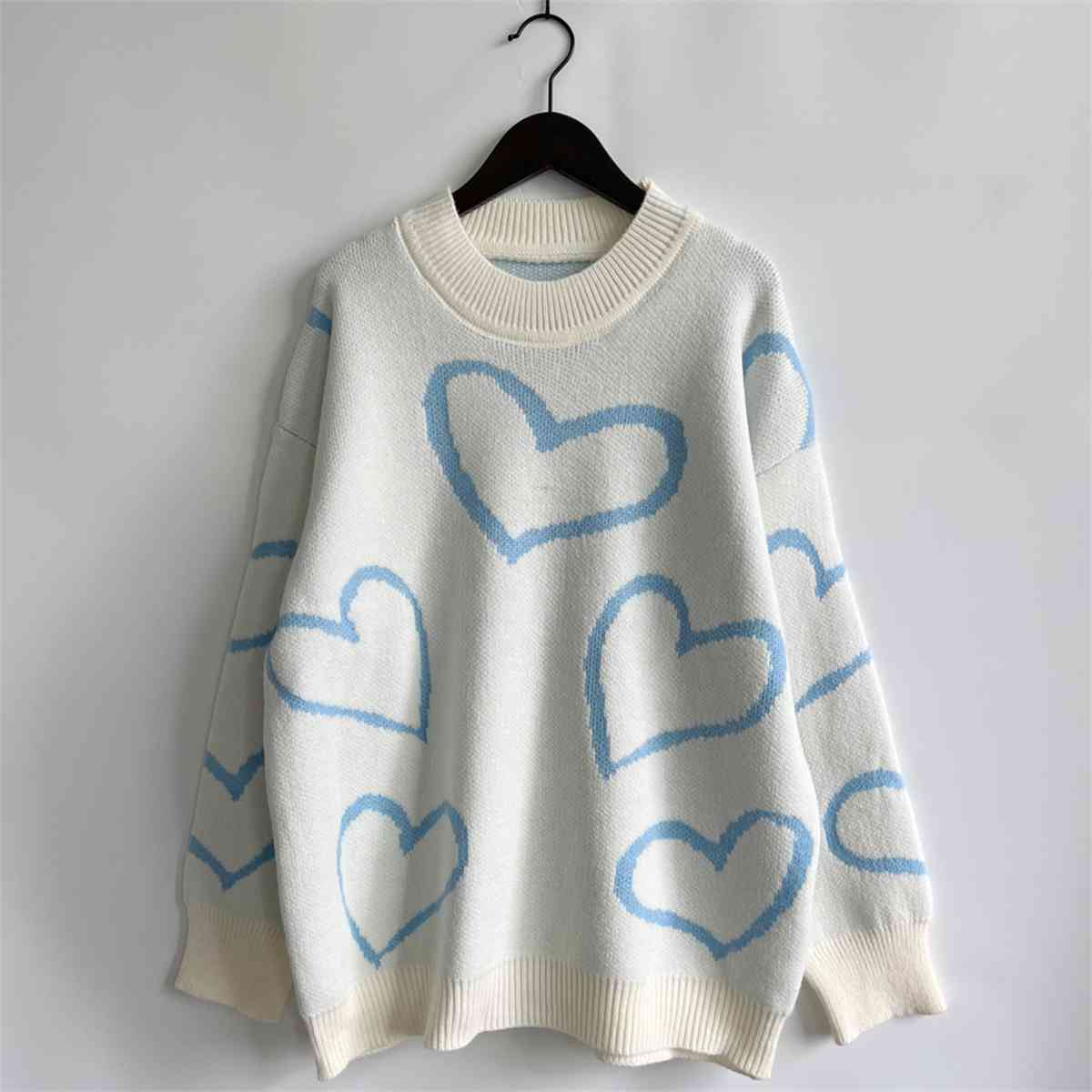 Heart Pattern Long Sleeve Sweater - Kenchima 