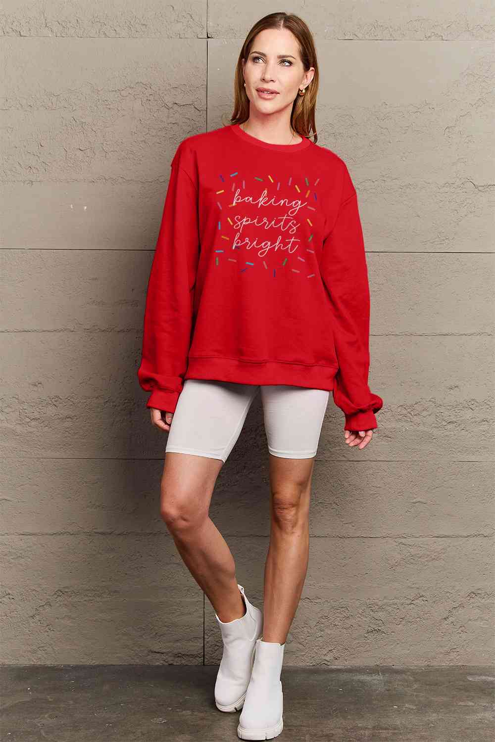 Letter Graphic Round Neck Long Sleeve Sweatshirt