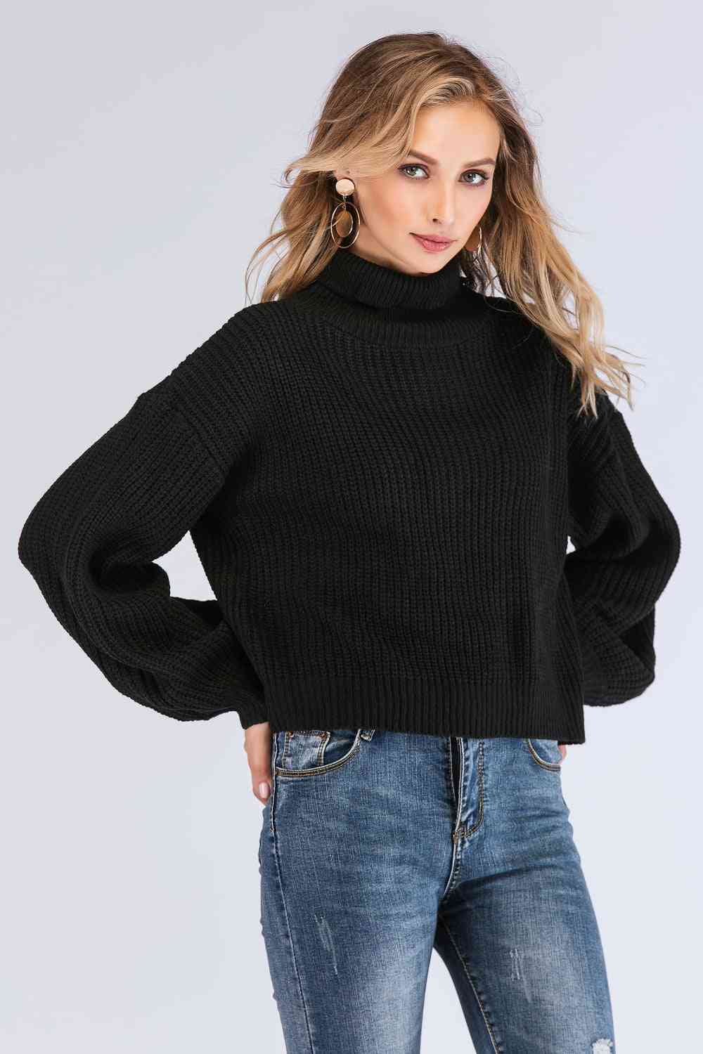 Turtleneck Rib-Knit Sweater