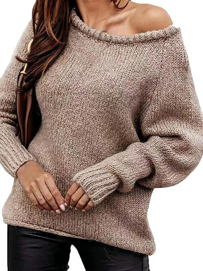 One Shoulder Long Sleeve Sweater - Kenchima 