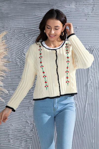 Graphic Cable-Knit Cardigan