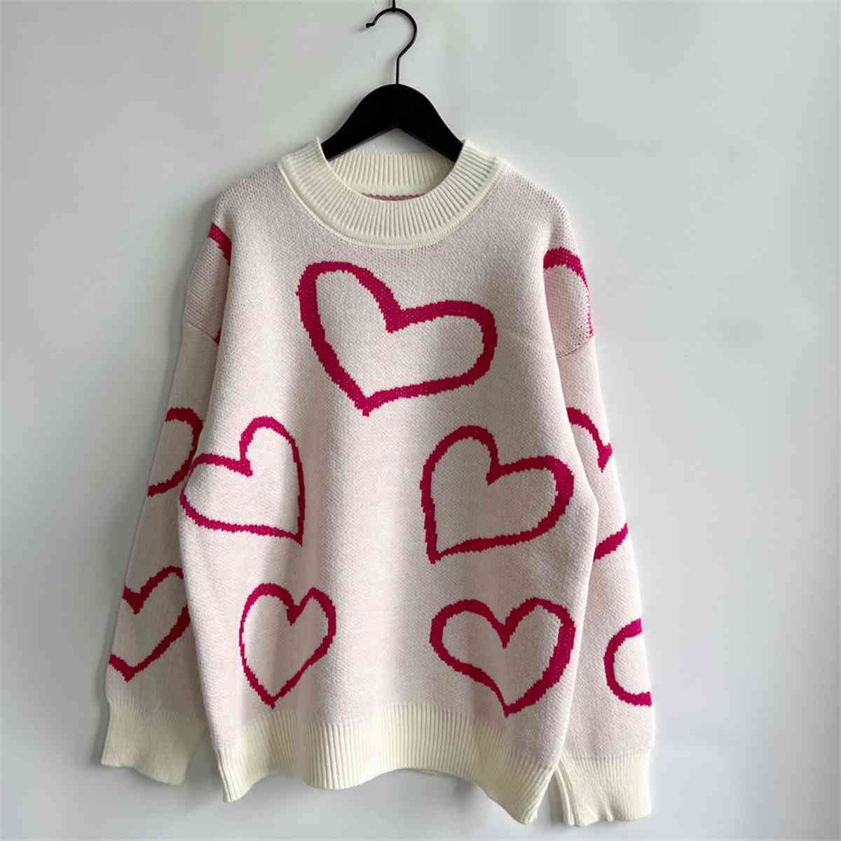 Heart Pattern Long Sleeve Sweater - Kenchima 