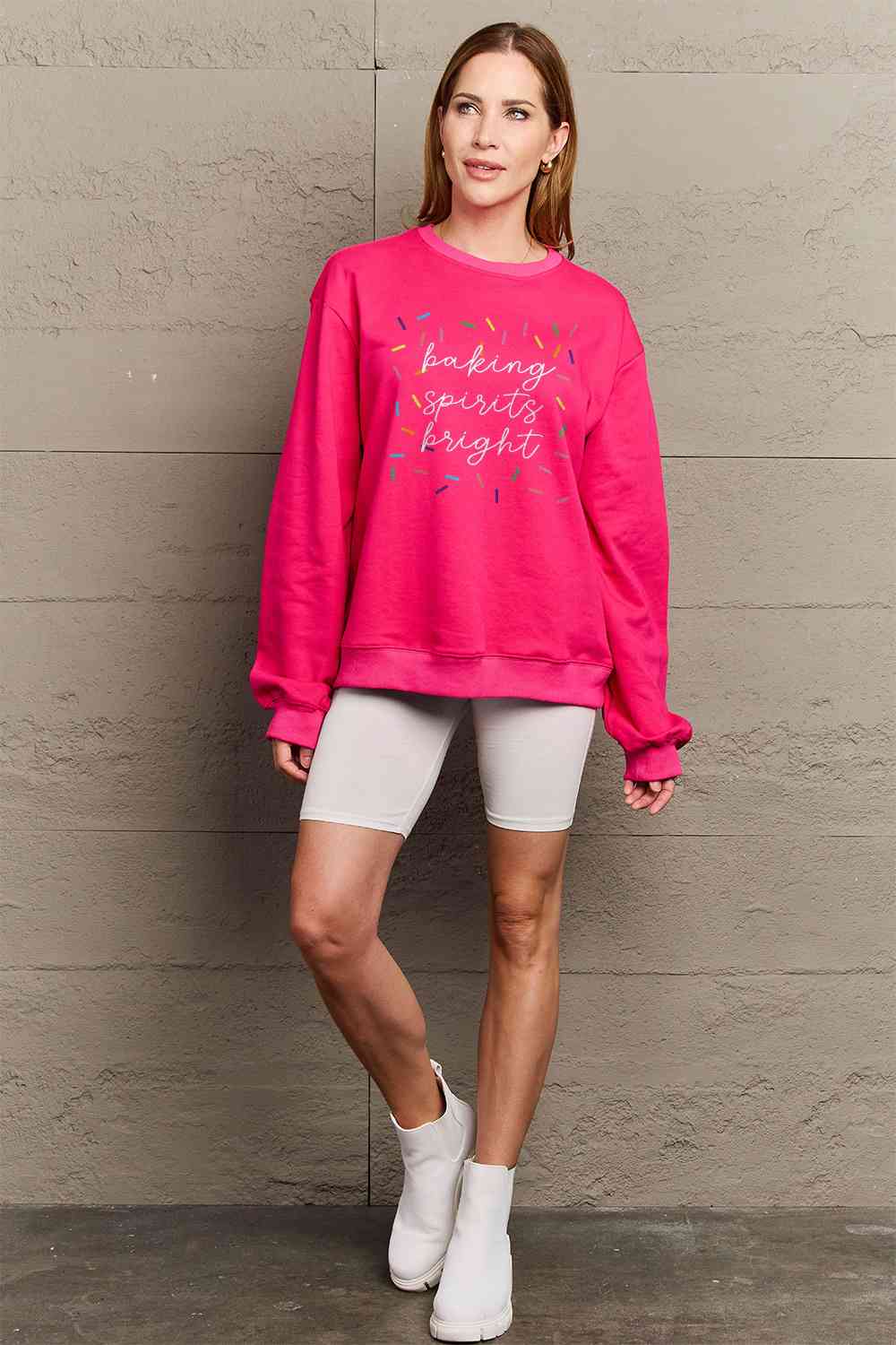 Letter Graphic Round Neck Long Sleeve Sweatshirt
