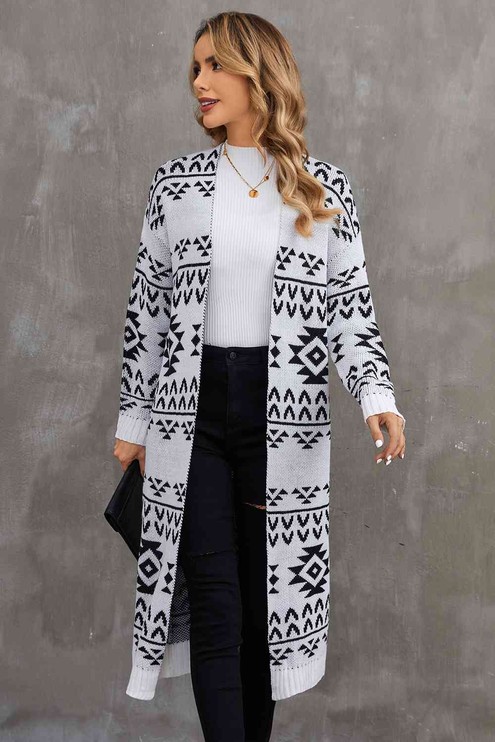 Geometric Open Front Longline Cardigan - Kenchima 