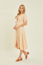 Textured Linen V-Neck Button-Down Midi Dress