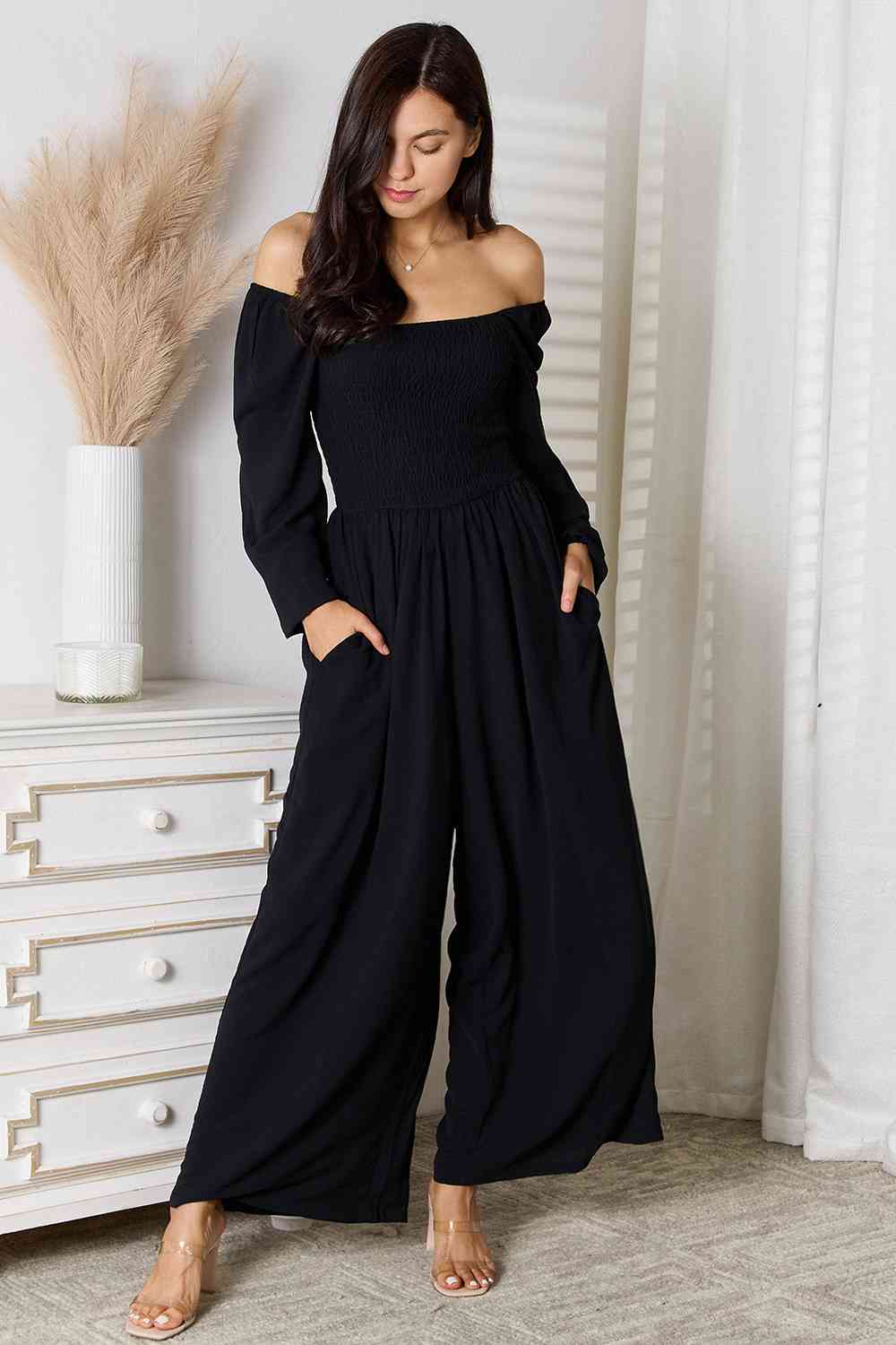 Double Take Square Neck Jumpsuit with Pockets - Kenchima 