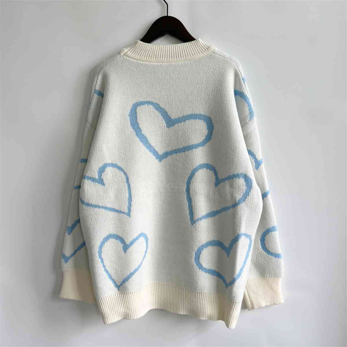 Heart Pattern Long Sleeve Sweater - Kenchima 