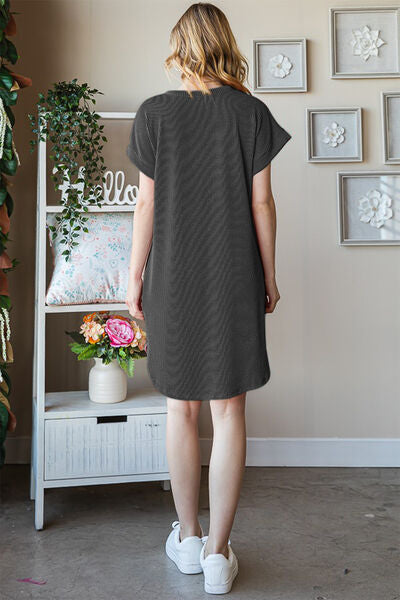 Heimish Full Size Ribbed Round Neck Short Sleeve Tee Dress