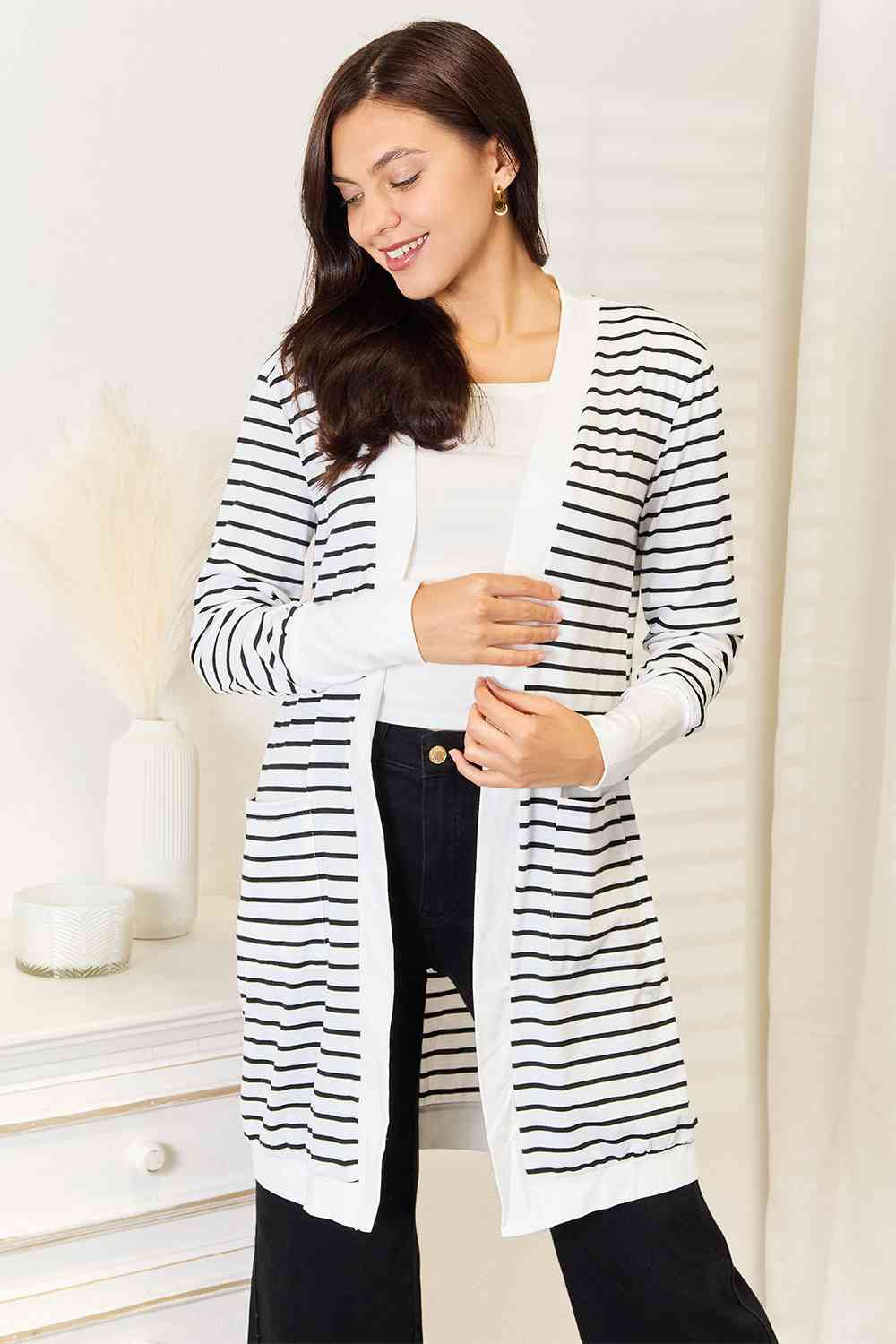 Jada Striped Open Front Longline Cardigan