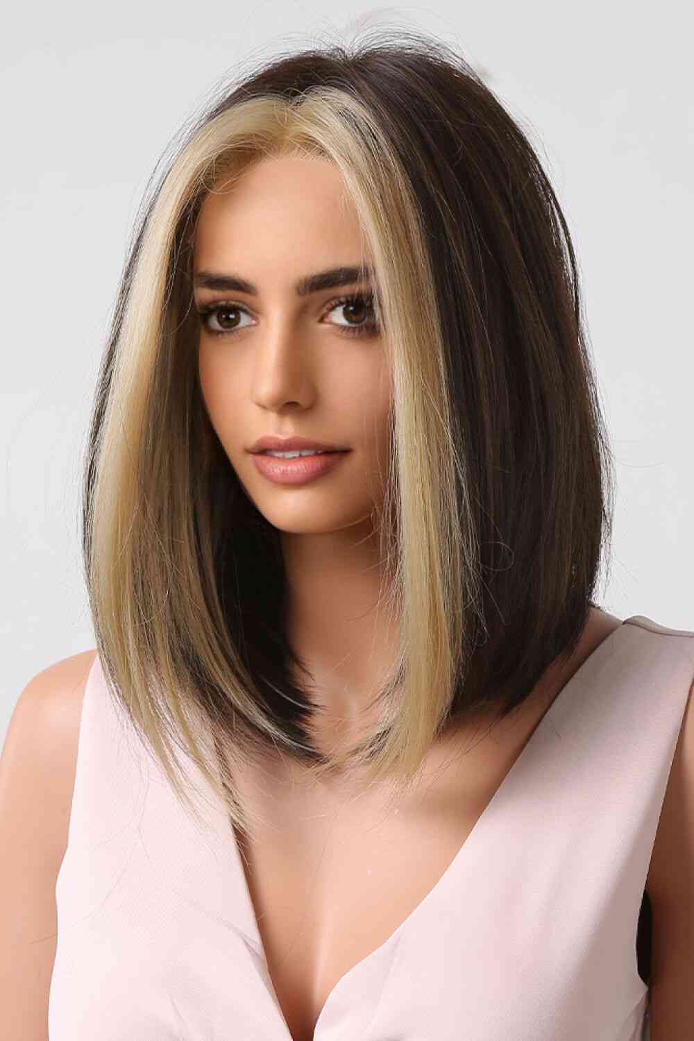 Brown Blonde Wigs | Synthetic Mid-length Straight Wigs | Kenchima