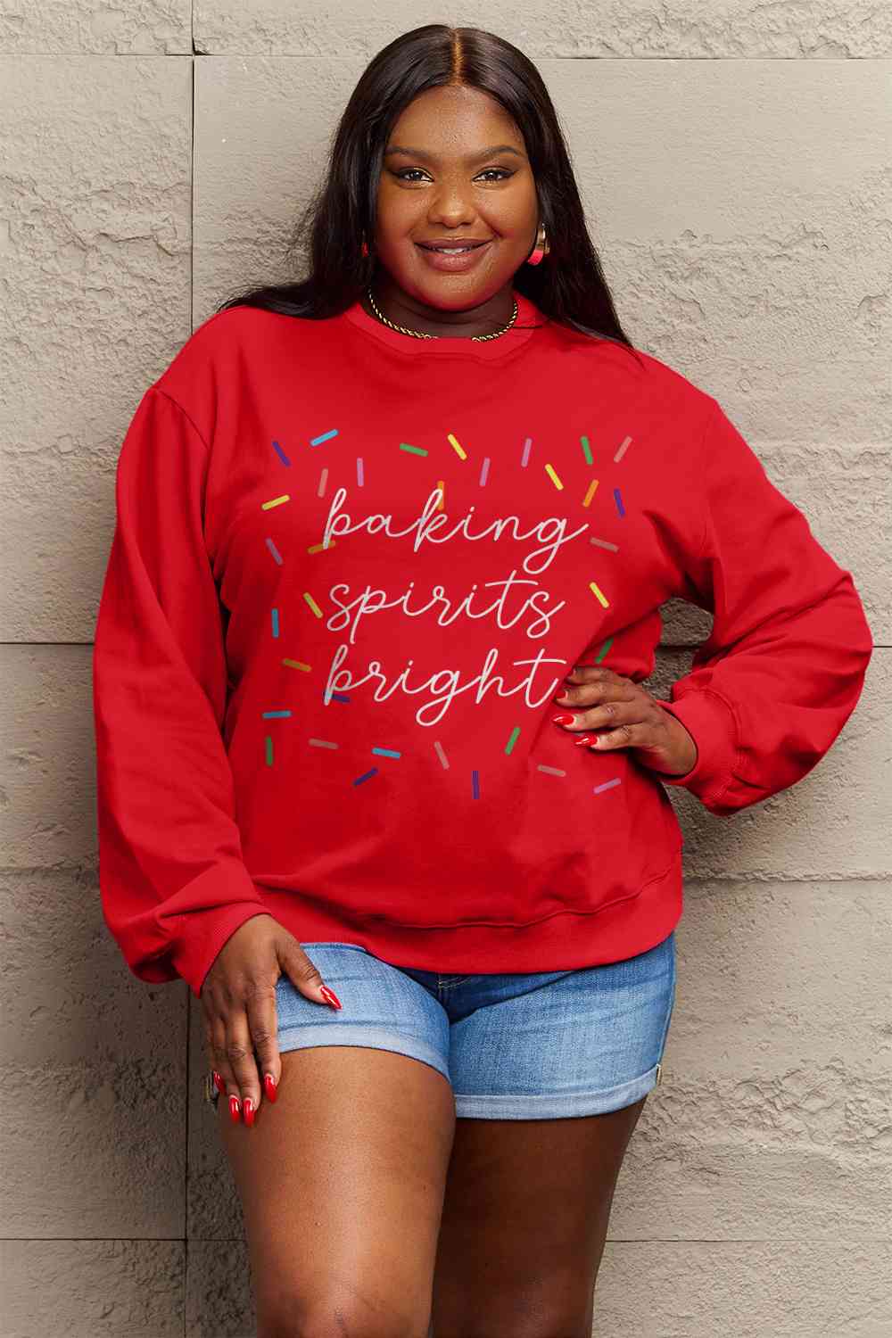 Letter Graphic Round Neck Long Sleeve Sweatshirt