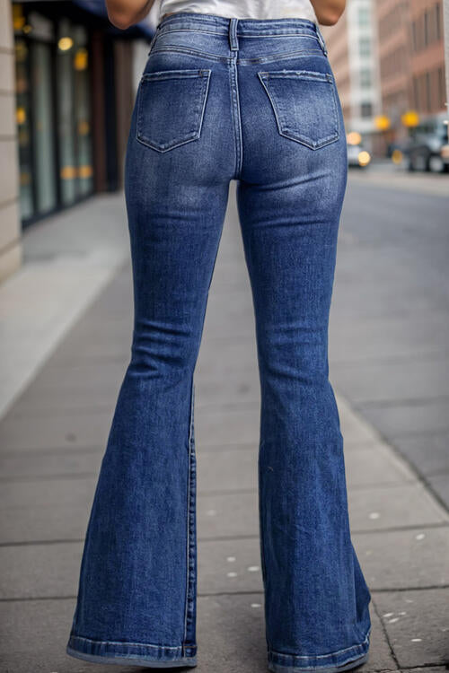Plus Size High Waist Flare Jeans - Kenchima 