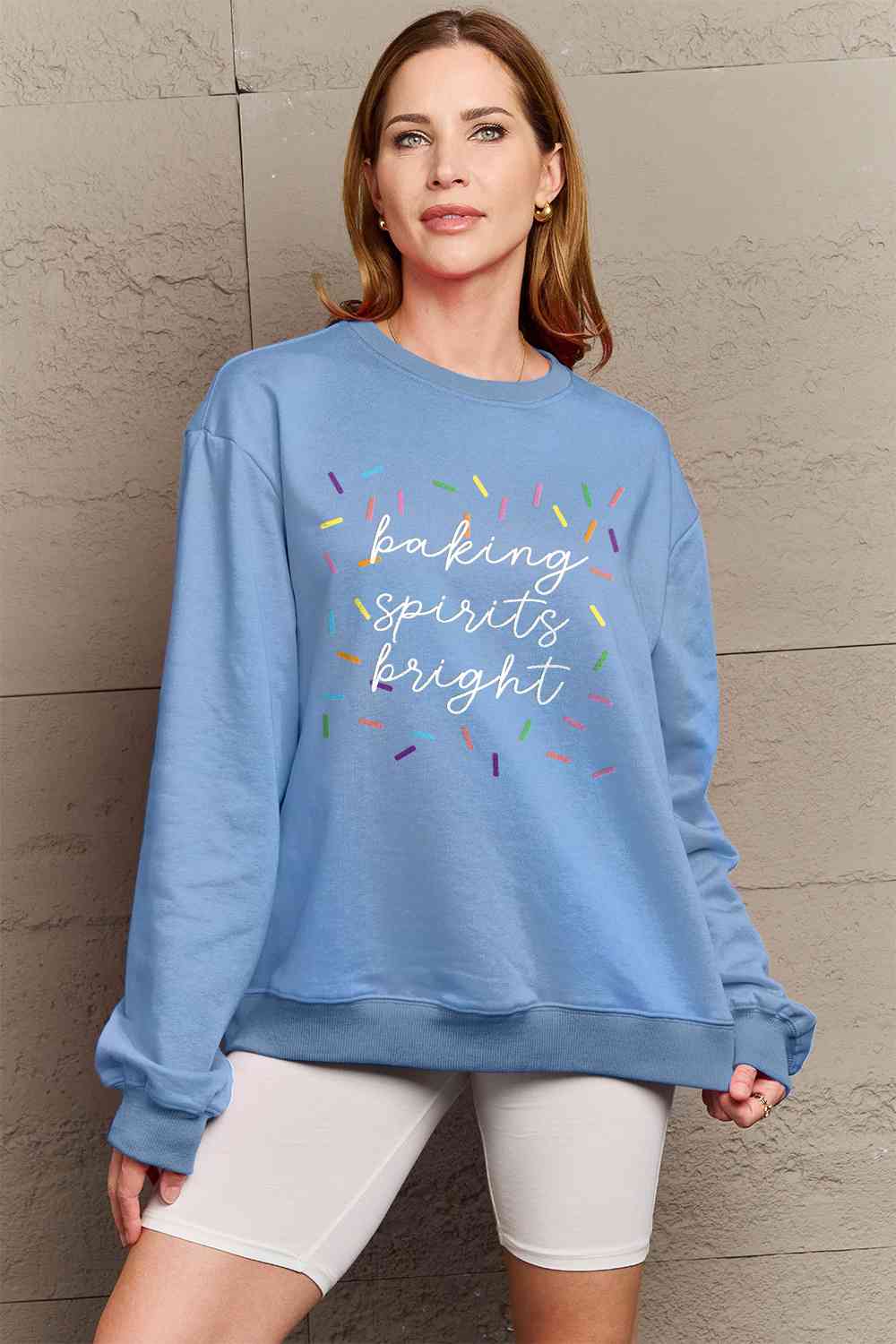 Letter Graphic Round Neck Long Sleeve Sweatshirt