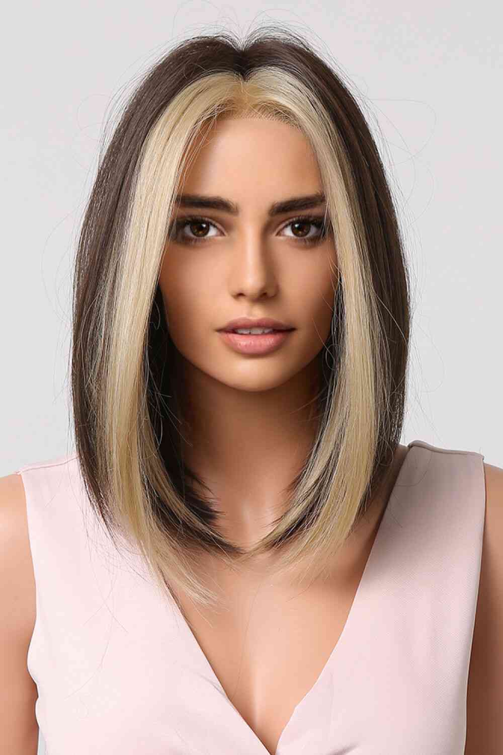 Brown Blonde Wigs | Synthetic Mid-length Straight Wigs | Kenchima