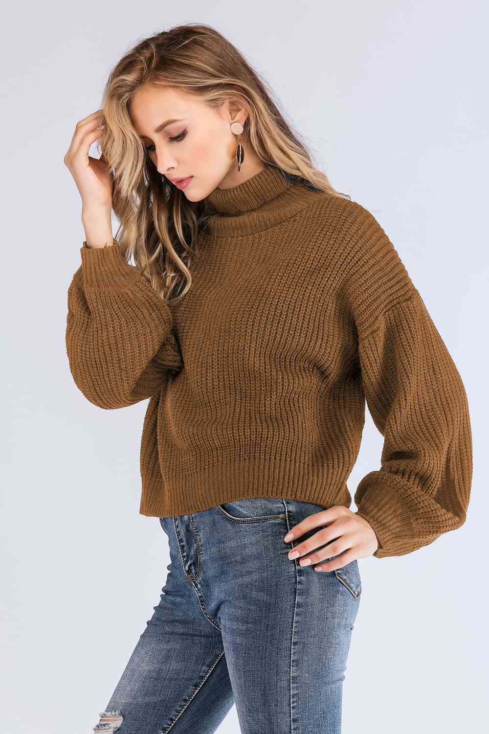 Turtleneck Rib-Knit Sweater