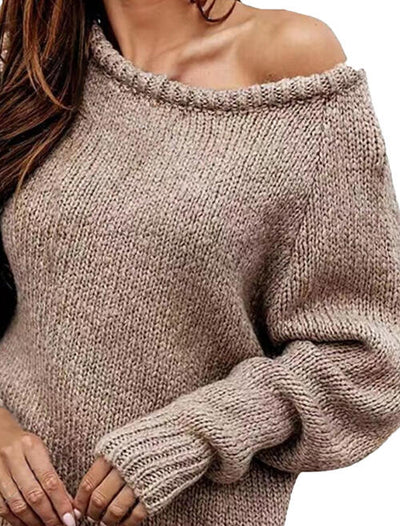 One Shoulder Long Sleeve Sweater - Kenchima 