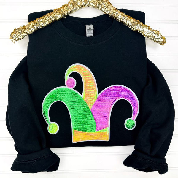 PREORDER: Mardi Gras Sequin Patch Sweatshirt in Black