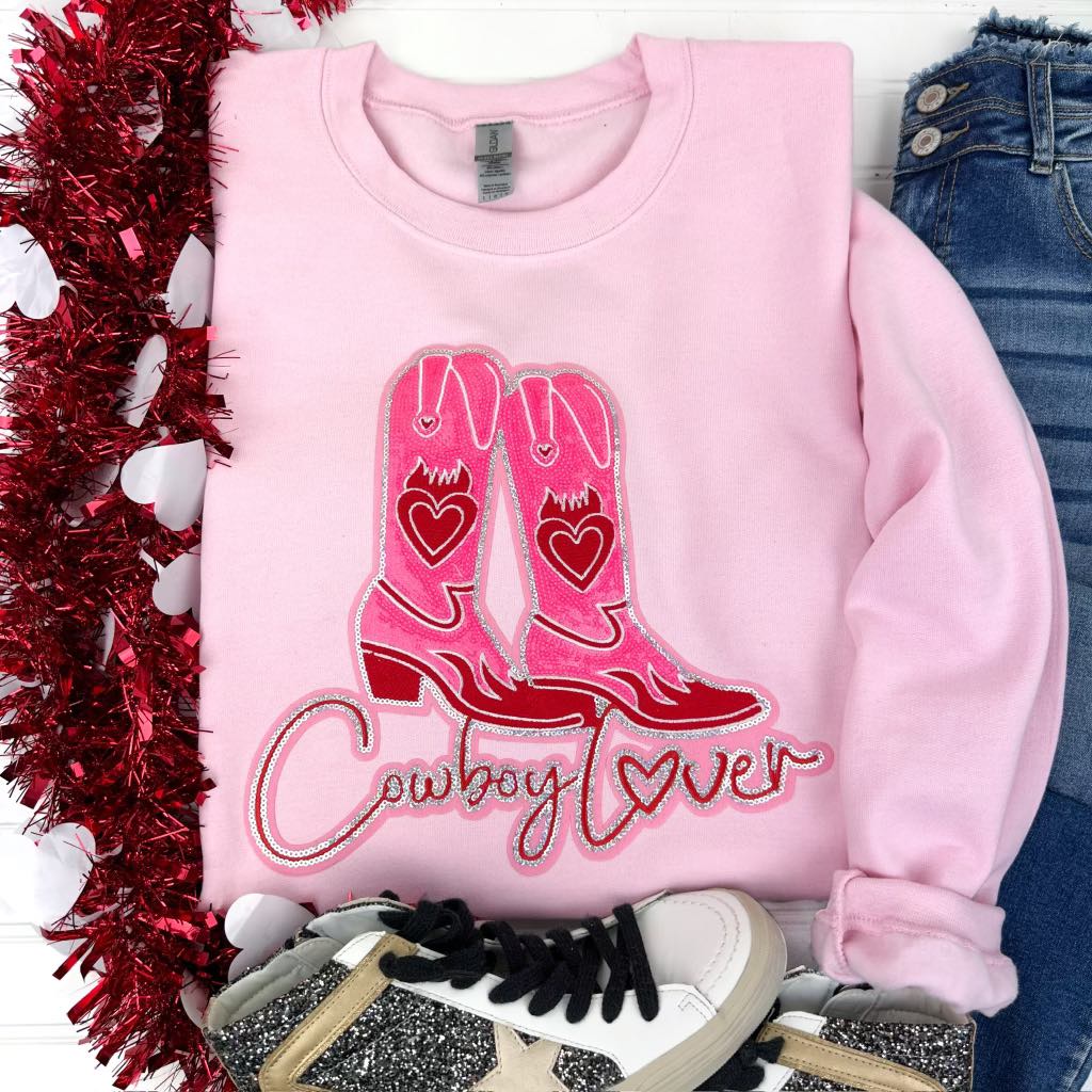 PREORDER: Cowboy Lover Chenille Patch Sweatshirt in Pink