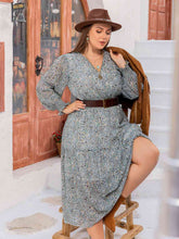 Plus Size V-Neck Long Sleeve Midi Dress