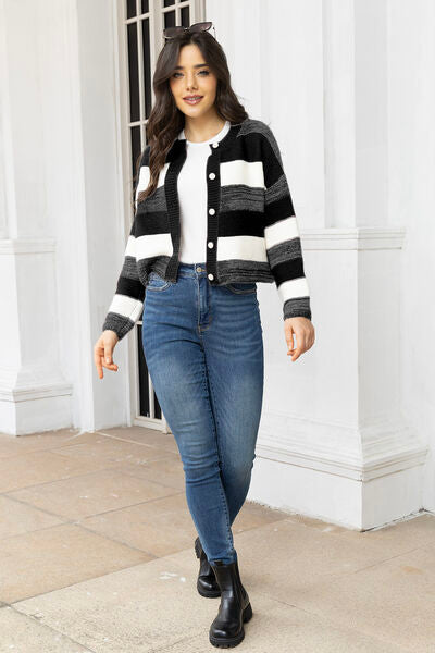 Striped Button Up Cardigan