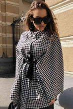 Houndstooth Tie Waist Trench Coat - Kenchima 