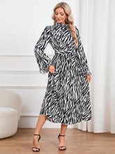 Animal Print Tie Front Ruffle Trim Dress - Kenchima 