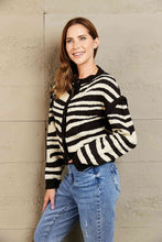 Striped Button-Down Round Neck Drop Shoulder Cardigan - Kenchima 