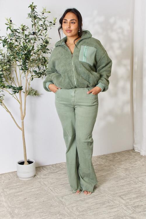 Zip Up Collared Neck Jacket - Kenchima 