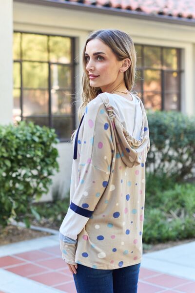 Full Size Polka Dot Drawstring Hoodie - Kenchima 