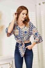 Double Take Tie Hem V-Neck Three-Quarter Sleeve Blouse