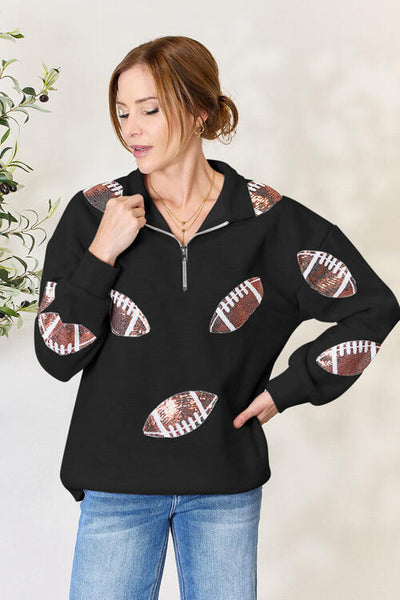 Size Sequin Football Half Zip  Sweatshirt