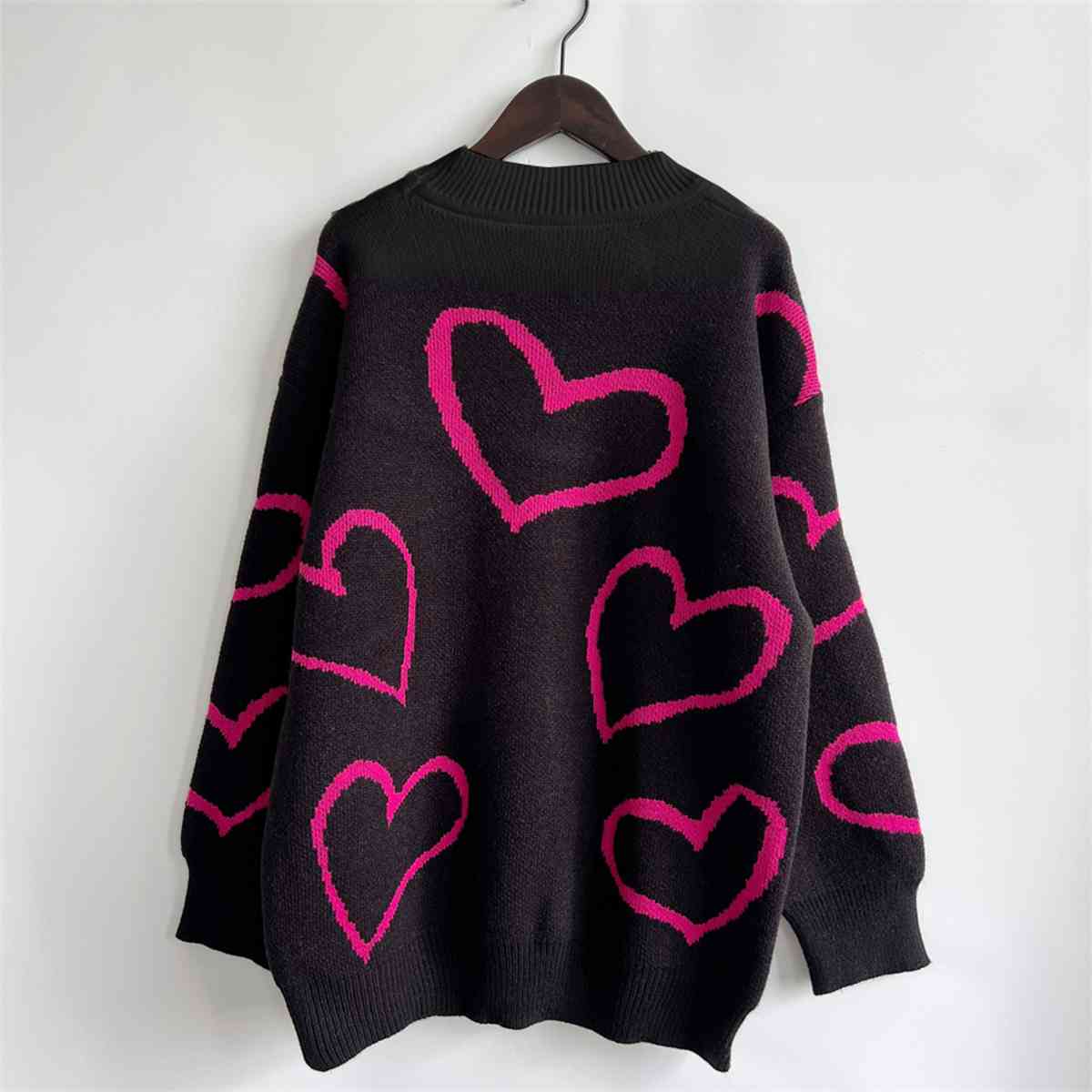 Heart Pattern Long Sleeve Sweater - Kenchima 