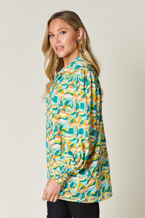 Printed Smocked Long Sleeve Blouse