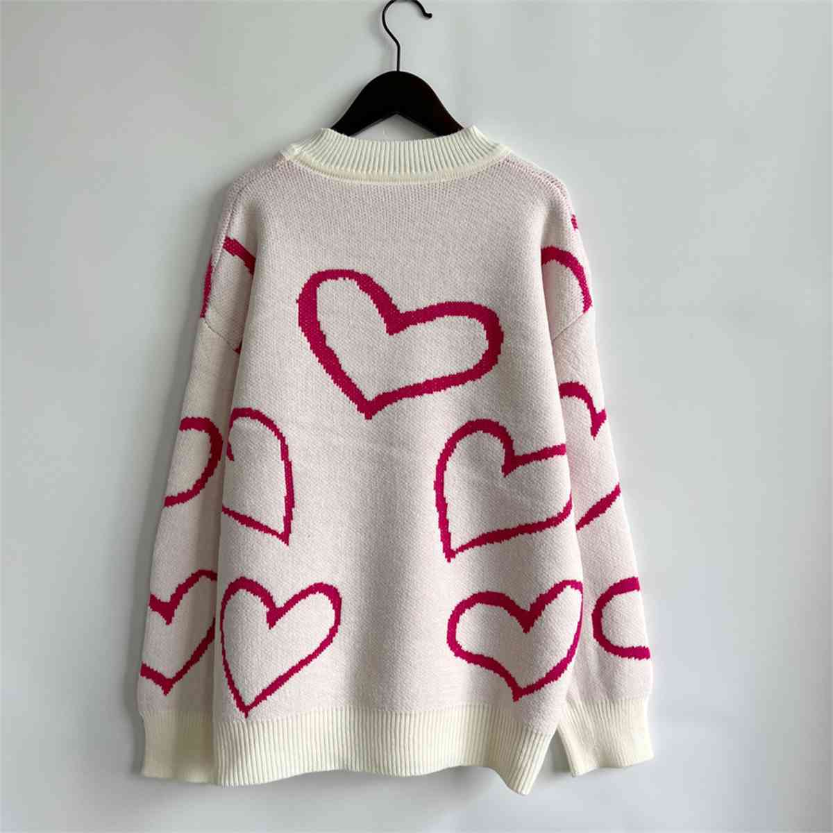 Heart Pattern Long Sleeve Sweater - Kenchima 