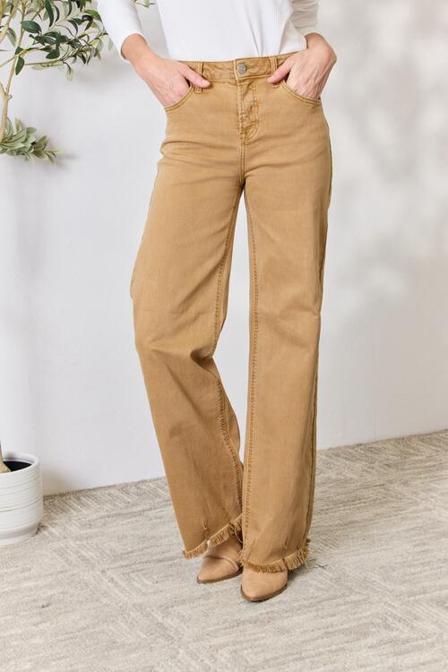 RISEN Full Size Fringe Hem Wide Leg Jeans - Kenchima 