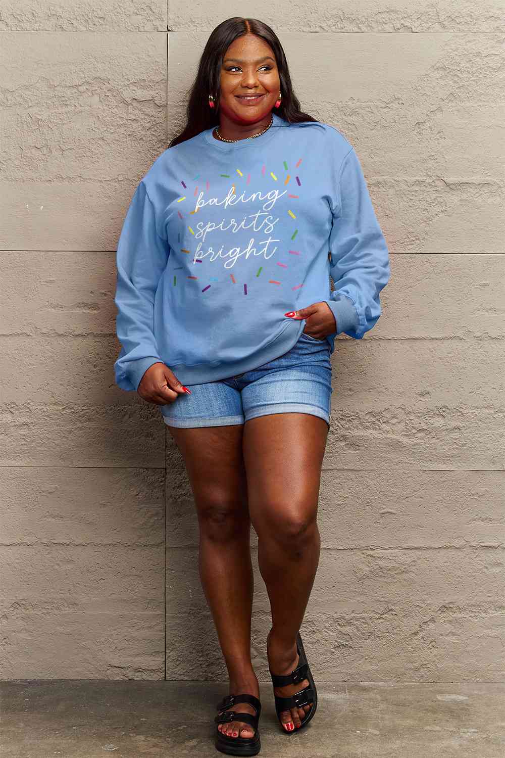 Letter Graphic Round Neck Long Sleeve Sweatshirt