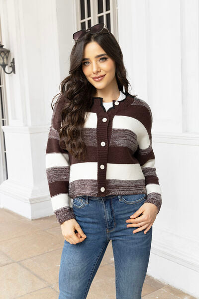 Striped Button Up Cardigan