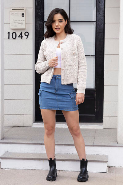 Button Up Round Neck Cardigan - Kenchima 