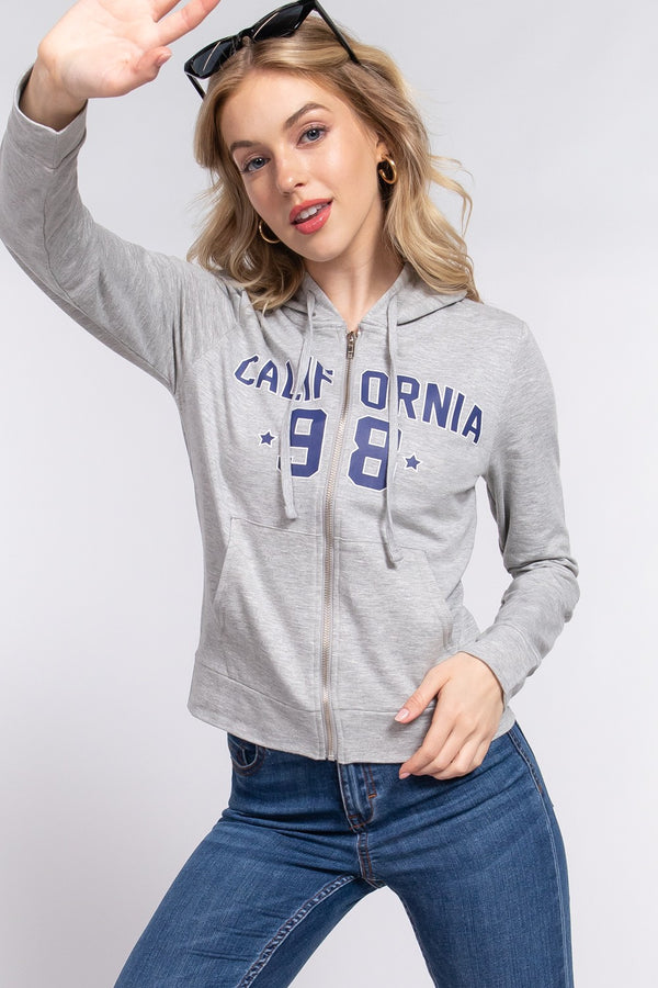 CALIFORNIA Zip Up Drawstring Long Sleeve Hoodie