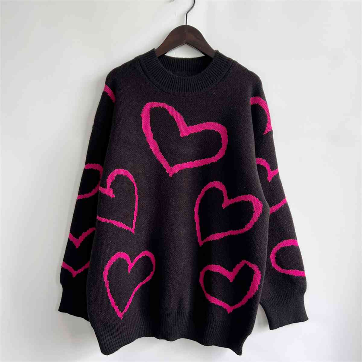 Heart Pattern Long Sleeve Sweater - Kenchima 