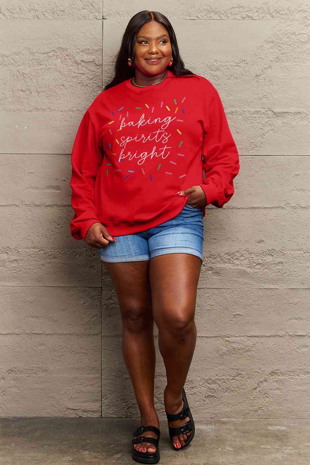 Letter Graphic Round Neck Long Sleeve Sweatshirt