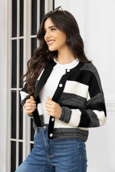 Striped Button Up Cardigan