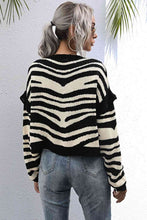 Striped Button-Down Round Neck Drop Shoulder Cardigan - Kenchima 