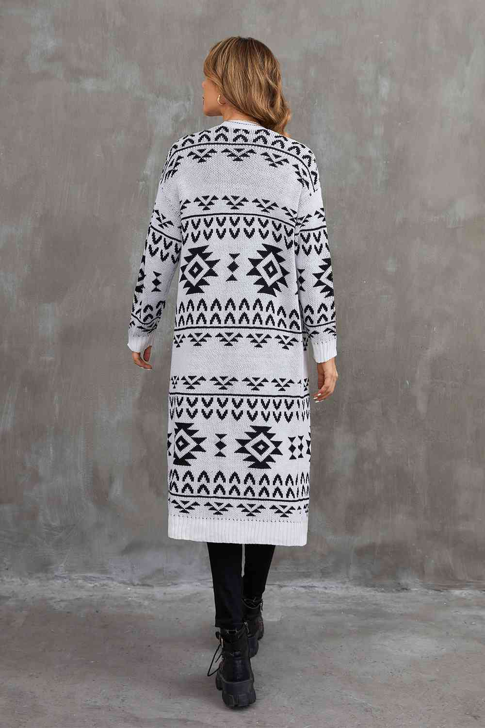 Geometric Open Front Longline Cardigan - Kenchima 
