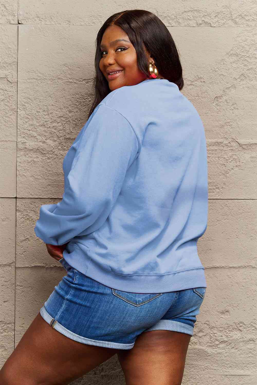 Letter Graphic Round Neck Long Sleeve Sweatshirt