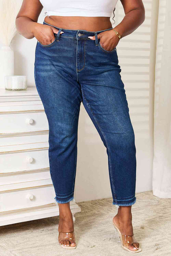 Size High Waist Released Hem Slit Jeans