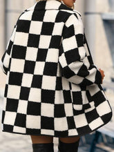 Checkered Button Front Coat with Pockets - Kenchima 