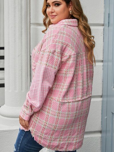 Plus Size Plaid Pocketed Snap Down Jacket