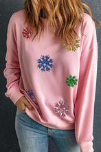 Sequin Snowflake Round Neck Sweatshirt - Kenchima 